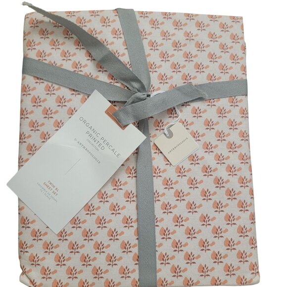 Anthropologie Organic Cotton Percale Printed Sheet Set Twin XL Bedroom Sleep - Picture 1 of 2